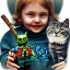 Placeholder:  creepy photo of unusual children with lego cat