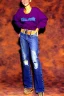 Placeholder: year 1996 denim fashion. Loose fit, low waist, baggy, Combat pants and t-shirt. Colors: denim blue, blue, purple, khaki, light green, lilac, plum, orange, terracotta, red, pink, dark blue, beige. Women models. Patterns: cheetah, balls, stripes.Jennifer Lopez, Gwyneth Paltrow, . Big tennis shoes on. Cargo pants. leg warmer