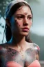 Placeholder: Ultra Realistic image, Rosalía artist, portrait, small complexion, natural small busty, traditional Japanese tattoo, jakuza style, vibrant color, highly detailed, art stations, concept art, smooth, unreal engine 5, god rays, ray tracing, RTX, lumen lighting, ultra detail, volumetric lighting.