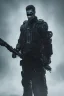 Placeholder: All Black Hayden Christensen soldier, ghost, wearing high tech mask, white smoke, dark, rage, sorrow, high definition, ultra 8 k, volumetric lighting, blue fire, fog