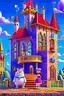 Placeholder: A animation image of a beautiful castle, a balcony with king, queen and a fat cat