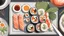 Placeholder: "An image of a sushi dish ready for serving, showcasing its vibrant colors and diverse ingredients. The details of the rice, fish, and vegetables are portrayed realistically, making you feel as if you're dining in an upscale Japanese restaurant. The harmonious blend of colors creates an artistic masterpiece worthy of savoring."