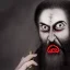 Placeholder: Vampire with yellow eyes on forehead tentacle beard grey skin and vampire fangs and vampire bat nose as a Russian Orthodox