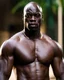 Placeholder: Terry crewes x Adewale Akinnuoye-Agbaje as a handsome dark skinned and muscular heavy set man with a bald head and neatly trimmed beard. he is shirtless. he has a gold earing in his left ear. modern setting