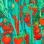 Placeholder: A cyan garden with strawberries and carrots designed in Navajo woven art painted by Clyfford Still