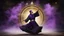 Placeholder: Hyper Realistic Sufi Whirling with Black, & Purple Islamic Sufi Rustic Grungy Background with golden crystals & fog around at night