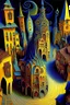 Placeholder: Old medieval town square, "Fractal flame" , By Jacek Yerka, Wassily Kandinsky, Picasso