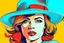 Placeholder: beautiful woman in hat in pop art style