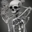 Placeholder: skeleton, top body, black and white, cactus, graphic