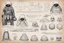 Placeholder: ConceptSheet blueprint [Jawa dwarf by Hans Ruedi Giger]: Star Wars Jawas aligned EDC unpacked equipment for the dunes and trade