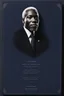 Placeholder: An extremely formal, funeral program for a black man on darkest blue deeply pigmented velvet paper with brilliant, brightest heavy white fonts, simple, minimalistic, less element, very dramatic lighting, detailed, white printers elements,