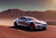 Placeholder: A Tesla 'Model Y' is racing at top speed, in the Mojave Desert. (CINEMATIC, WIDE ANGLE LENS, PHOTO REAL)
