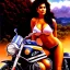 Placeholder: portrait of busty beautiful 'Female Rider on Akira's Bike',painting by Earl Norem, simon Bisley, evan lee, 86-86, oil on canvas, cinematic composition, extreme detail,fit full head inside picture,8k