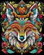 Placeholder: colourful Eurasian wolf ANIMAL Book cover for Adults, mandala, flower,