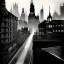 Placeholder: Bridge on rooftops Gotham Metropolis,European Neogothic imperial city, uphill Road, 1900s photograph, 8K resolution, #film, diffuse light,German noir,matte painting,chaos city, traffic,BioShock