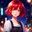Placeholder: 2dcg,anime art style,red short hair cute girl,tomboy,badass,light color,blooming,night,don't show hands