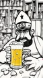 Placeholder: Captain Crunch holding a large glass beer mug