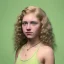 Placeholder: portrait of a teenager girl with blonde curly hair and green eyes