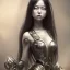 Placeholder: hitomi tanaka, long black hair, perception of mortality, loose morals, angry at society, disappointed by life, Unreal Engine 5, highly detailed, highest quality, digital painting, complex 3d render, unreal engine render, insane detail, intricate photograph quality, magnificent, majestic, highly intricate, Realistic photography, grand hall, wicked throne, holding scepter, crown of barbwire, dark color palette, metallic, highly detailed, highest quality, digital painting