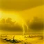 Placeholder: A light yellow foggy sky with lightning clouds painted by Salvador Dali