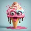 Placeholder: Cartoon ice cream character melting with eyes and a mouth that looks dumb, unhappy and angry