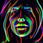 Placeholder: a portrait photograph of luminescent colors wavy lines completely covers a woman's face like topographical curves , head bust, pure black background, 35 mm photo, neon light like in tron, highly detailed, glow, sharp focus, colorful