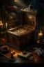 Placeholder: Bosch nightmares painting style treasure pirates box ,intricate insanely , ,candles with flames in the middle ,detailed octane render trending on artstation, 8k artistic photography, photorealistic concept art, soft natural volumetric cinematic perfect light, chiaroscuro, award-winning photograph, masterpiece, oil on canvas, Raphael, Caravaggio, Greg Rutkowski, people, beksinski, Giger