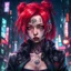 Placeholder: Darksynth,horror,Judy Alvarez,anime cyberpunk girl, eye shadows, arasuka, cyberpunk night city, piercing, gang tatto, red hair