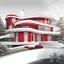 Placeholder: Draw an lineal illustration of a red and white country house, oval and round shapes, modern, minimalist style, ultra quality, detailed, Zaha Hadid style, Zaha Hadid style