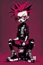 Placeholder: Punk girl, sit pose, darkred tones, style Invader Zim,