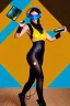 Placeholder: Realistic photograph. Geometric 3D tiling on the background, woman, Whip. Bronze color Yellow Black Cyan. Cyber-punk full-mask. AKG headphones, golden rings & disc. Selfie both hands. Lightly armored, electronic circuit. Thick tights. Thick calves. Curved fell. Wide hip. Flat belly. Ancient artifact cables between. Perfect body. Matrix movie clothes, Silver leather area, tippet, latex. Wicked sneakers. Daft Punk helmet, Tron Movie. Egyptian Haute Couture. 1990's. Light comes from right