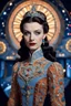 Placeholder: Austrian simbolism, hiper-realistic technicolor Vivien Leigh Princess wears a Star wars Surrealist Armenian embroidered avant-gard fashion gown, ornamental details, in space opera Stanley Kubrick movie style