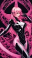 Placeholder: A close picture to Mix between gwenpool and symbiote, symbiote venom in background, pink and black custom, intricate details, highly detailedin in solo leveling shadow art style