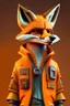 Placeholder: Fox character portrait dressed in tech clothing in orange, in 3D realistic