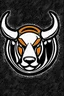 Placeholder: angry bull-terrier hockey logo, thick lines, vector simplified, black white and orange