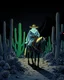 Placeholder: A dark detailed desert cactus-jungle, fluorescent ghost-cowboy on horseback, a dark detailed style guide by Moebius --no eyes --ar 4:5 --style raw --personalize 369x7uv --stylize 200 --v 6.1