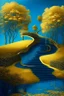 Placeholder: garden sky field trees river pools gold gold blue stairs