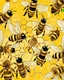 Placeholder: bees flutter over the hive, behind there is a honey yellow background and honeycombs