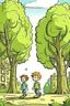 Placeholder: city trees old and boy walk cartoon