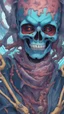 Placeholder: a close up of a person with a skull on their head, anime skull portrait man, scary detailed art in color, hiroyuki-mitsume takahashi, nychos art aesthetic, half man half skeleton, anime cyberpunk art, colored manga art, rossdraws pastel vibrant, hot colors. insanely detailed, beautiful anime portrait, stunning anime face portrait, scary art in color