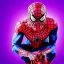 Placeholder: spiderman eating donuts, purple background