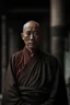 Placeholder: A detailed photograph of a Chinese monk looking at the camera standing straight, hands relaxed waist up, square jaw, shot action film ,cinematic luts