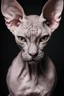 Placeholder: a photograph of sphynx with no backround, 30% of the picture should be full black, high contrast, portrait, shot with a sony alpha A9