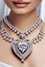 Placeholder: Create a visually stunning and luxurious image of a diamond necklace with a big symetrical heart shape diamond at the center and 3 layers of small round diamonds around it