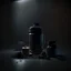 Placeholder: Realistic photograph of a dark studio with a protein shaker. High resolution.