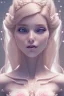 Placeholder: fairy style, head, women, portrai,long hair sketch of a girl on lined paperA beautiful one nude body of a make up smiling woman blond long hair, alone, high key lighting, volumetric light high details with white stripes and blue eye, smiling with plump pink lips, flowers around, unreal engine petit prince belle fine, profil de trois quart, grand front cosmique, peau bleu cristalline, yeux bleu, perle sur le front long cheveux blond et rose etoilé, cristaux sur le corps, collier de grande prince