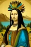 Placeholder: Mona Lisa wears a Pocahontas dress and a Native American feather on her head