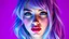 Placeholder: Neon Purple Background: NEON Lips, Neon eyes, Neon eyebrows, Lilac Neon hair, includes a woman, using neon green, lilac, and turquoise tones
