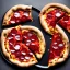 Placeholder: Donut-l shaped Pizza on plate, black background