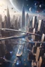 Placeholder: Create New York City in the Galaxy floating and the City are connected with floating bridges